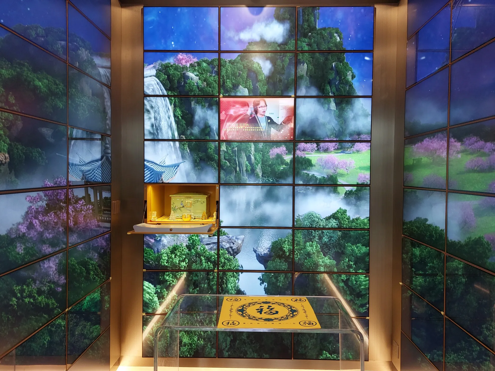 A display showcase of a digital cemetery run by Beijing Jiuli Digital Technology Co.