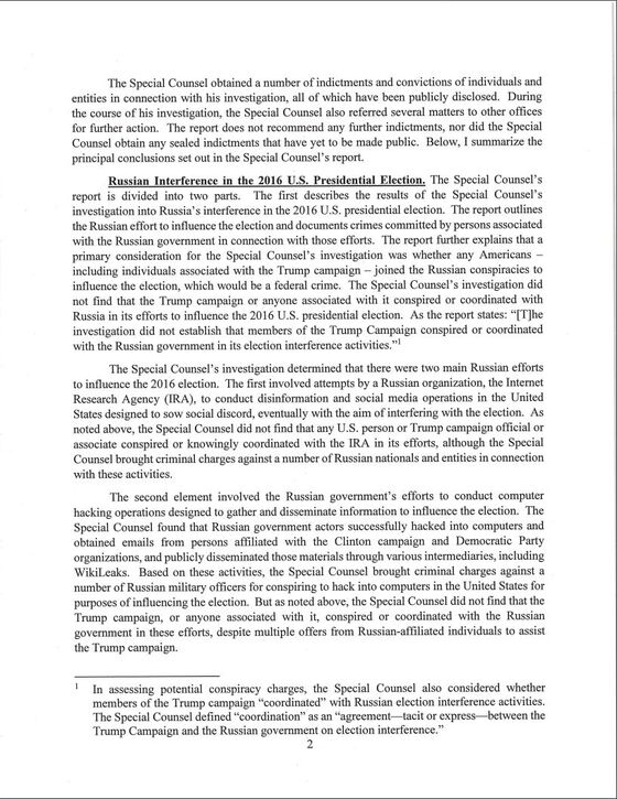 Read Barr’s Letter to Congress Summarizing the Mueller Report Here