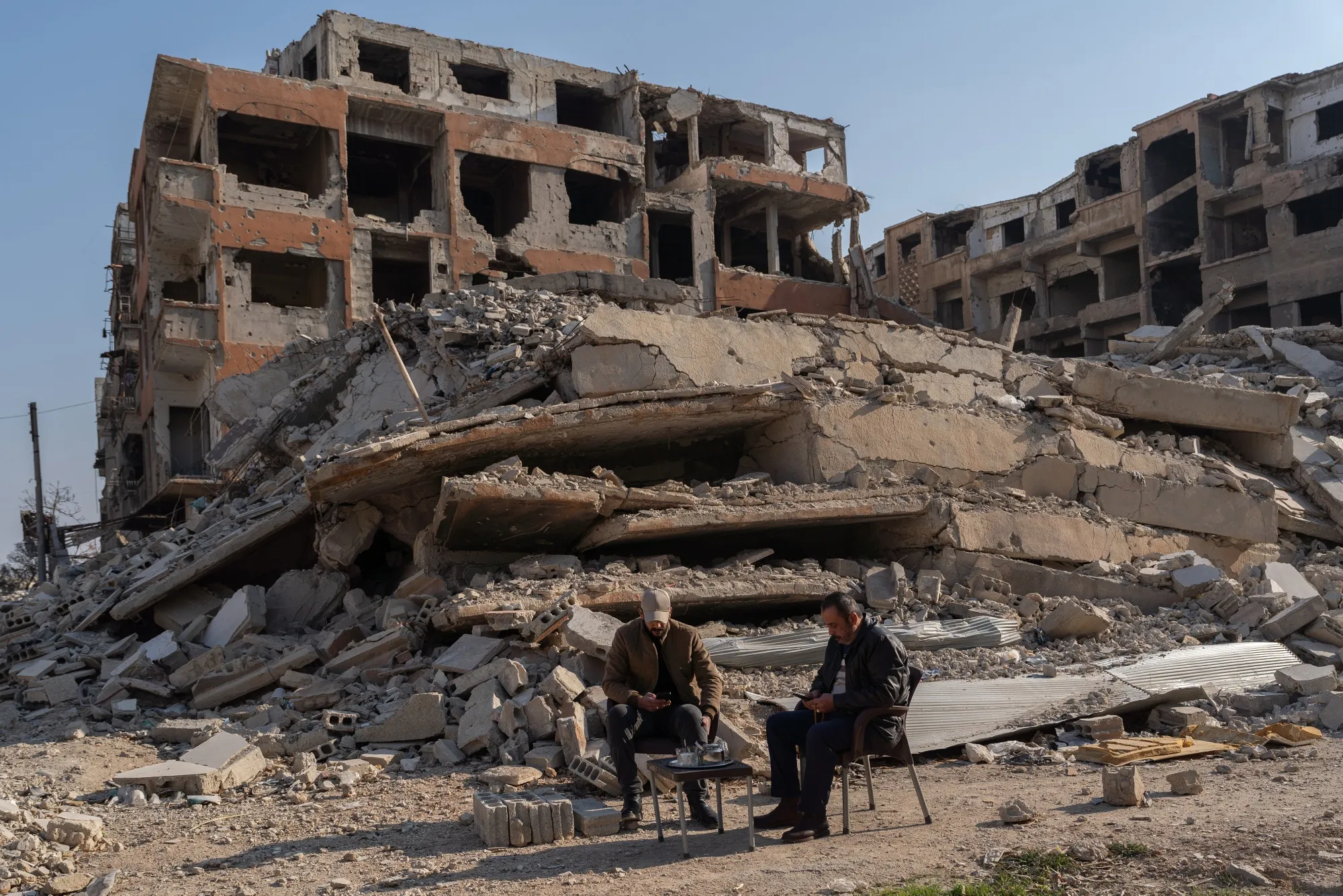 Bomb-damaged buildings on the outskirts of Damascus.