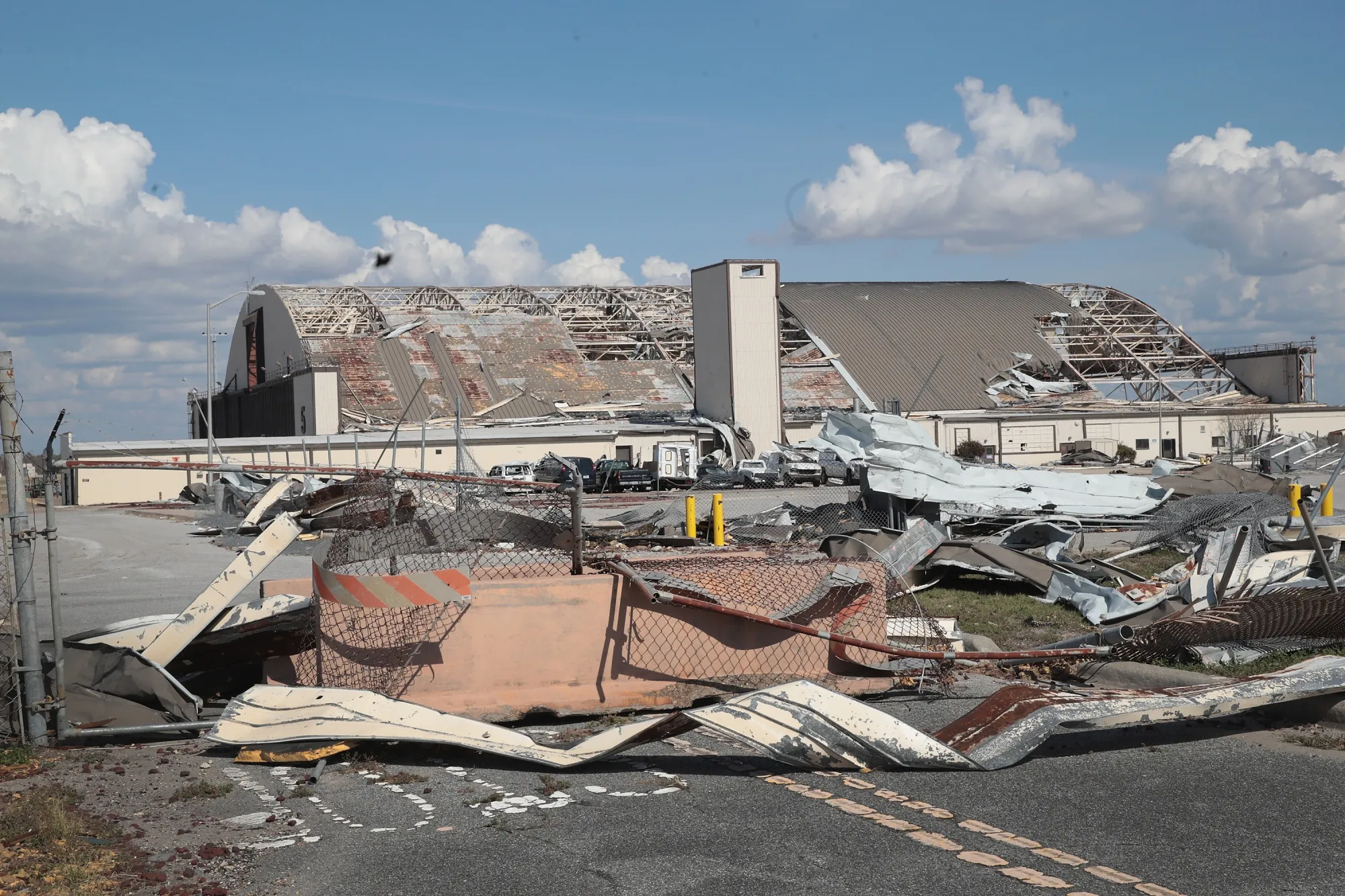 Debris litters Tyndall Air Force Base following Hurricane Michael in 2018.