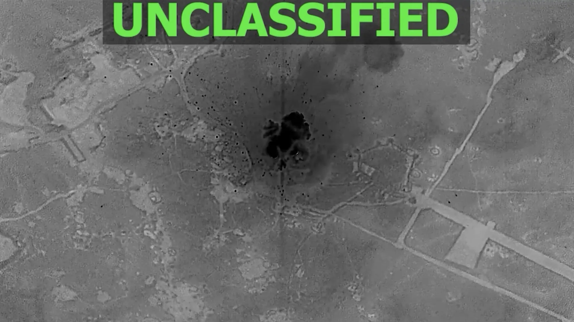 A US military strike on&nbsp;multiple ISIS targets across Syria on Jan. 10, in an image from a video released by US Central Command on social media.