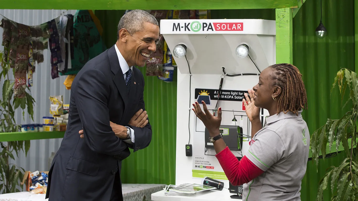 Barack Obama attends the Power Africa Innovation Fair in Kenya in 2015.
