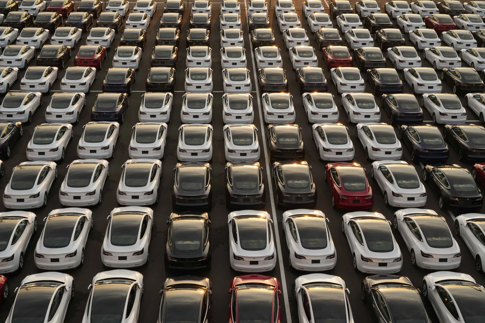 Electric vehicles in a parking lot.&nbsp;