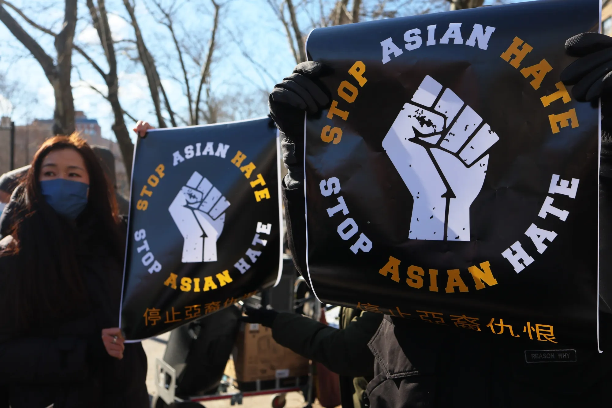 People gather for a rally protesting violence against Asian-Americans at Sara D. Roosevelt Park on February 14, 2022, in the Chinatown neighborhood in New York City.&nbsp;