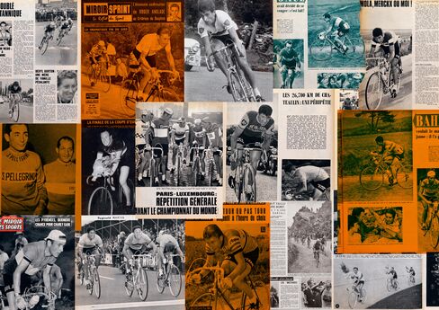 A spread from "The Heroes" chapter of Paul Smith's Cycling Scrapbook.