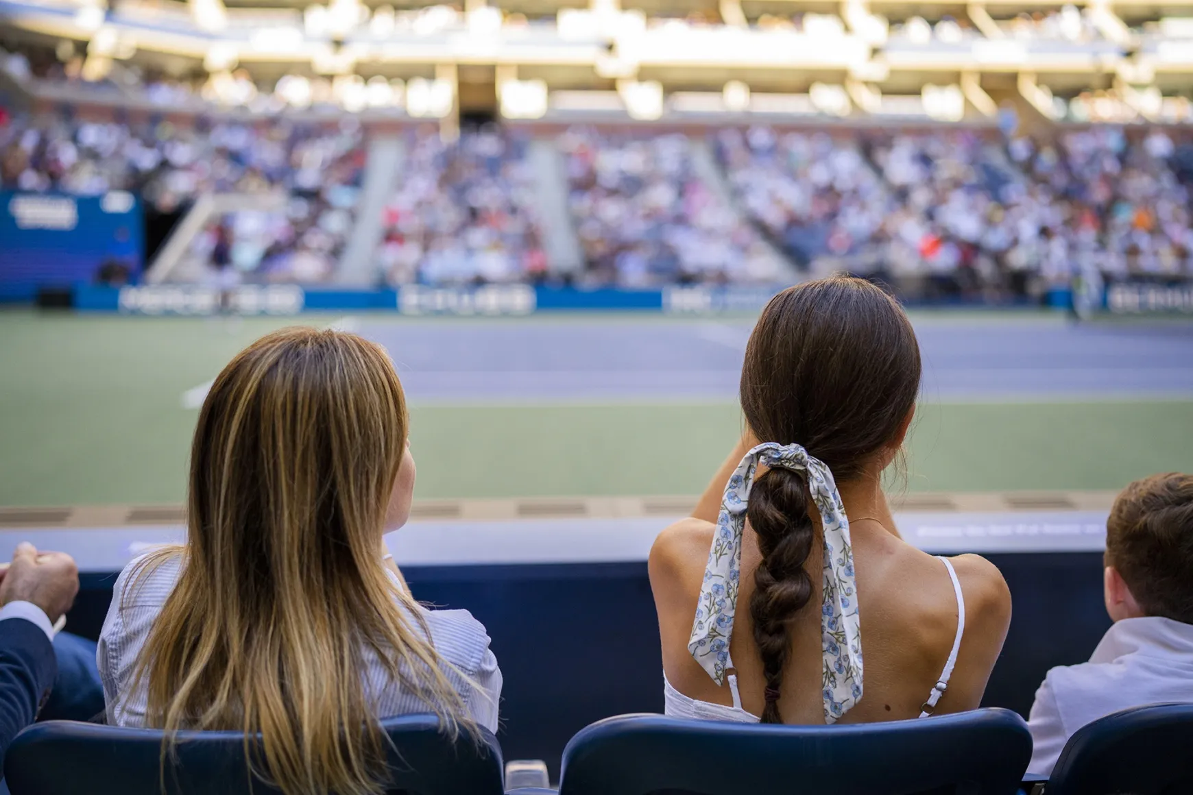 The view from the front row in Arthur Ashe Stadium at the Billie Jean King National Tennis Center