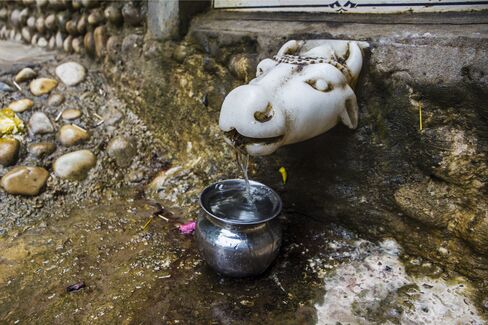 A fountain marks the spot where believers think the Saraswati river emerged from the Sahyadri mountain range