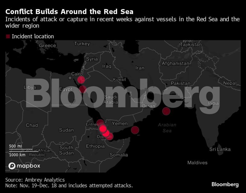 Conflict Builds Around the Red Sea | Incidents of attack or capture in recent weeks against vessels in the Red Sea and the wider region