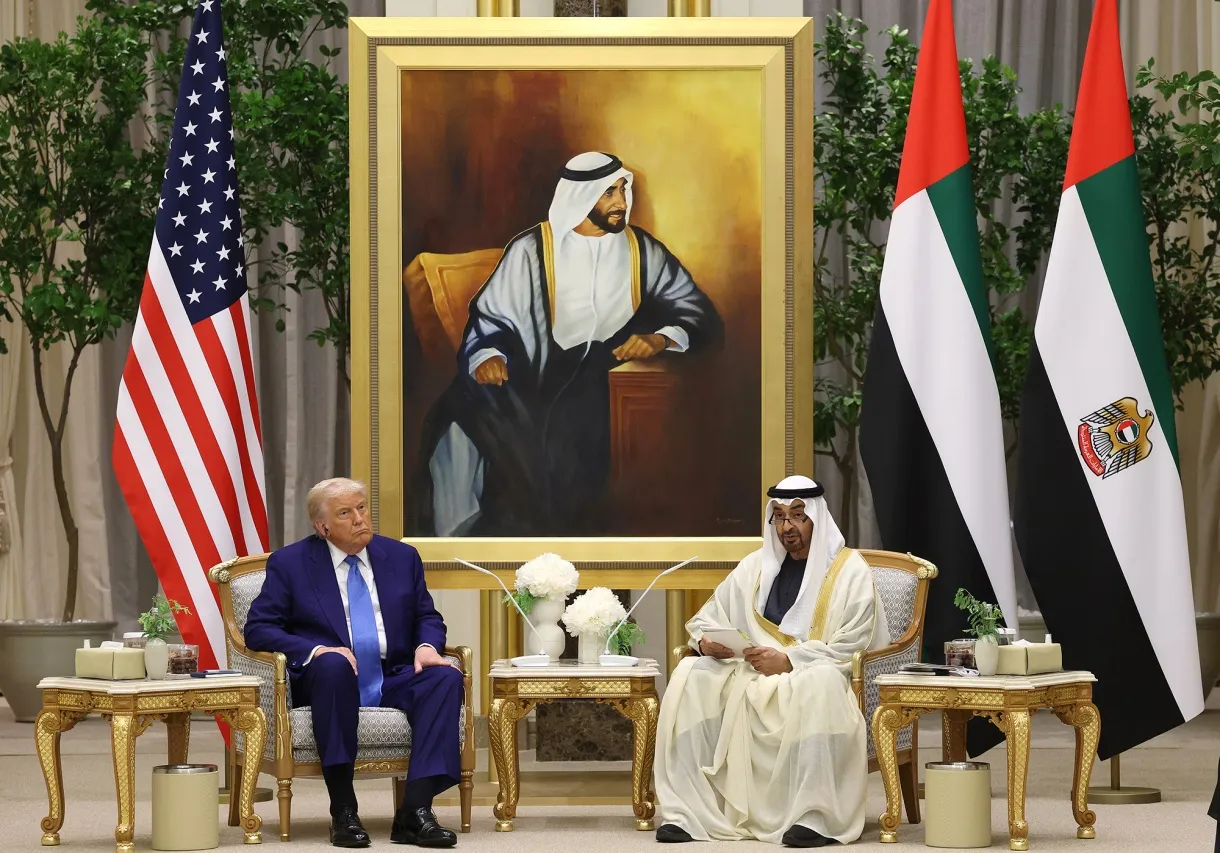 US President Donald J. Trump meets with UAE President Sheikh Mohamed bin Zayed Al Nahyan during a visit in Abu Dhabi on May 15.&nbsp;