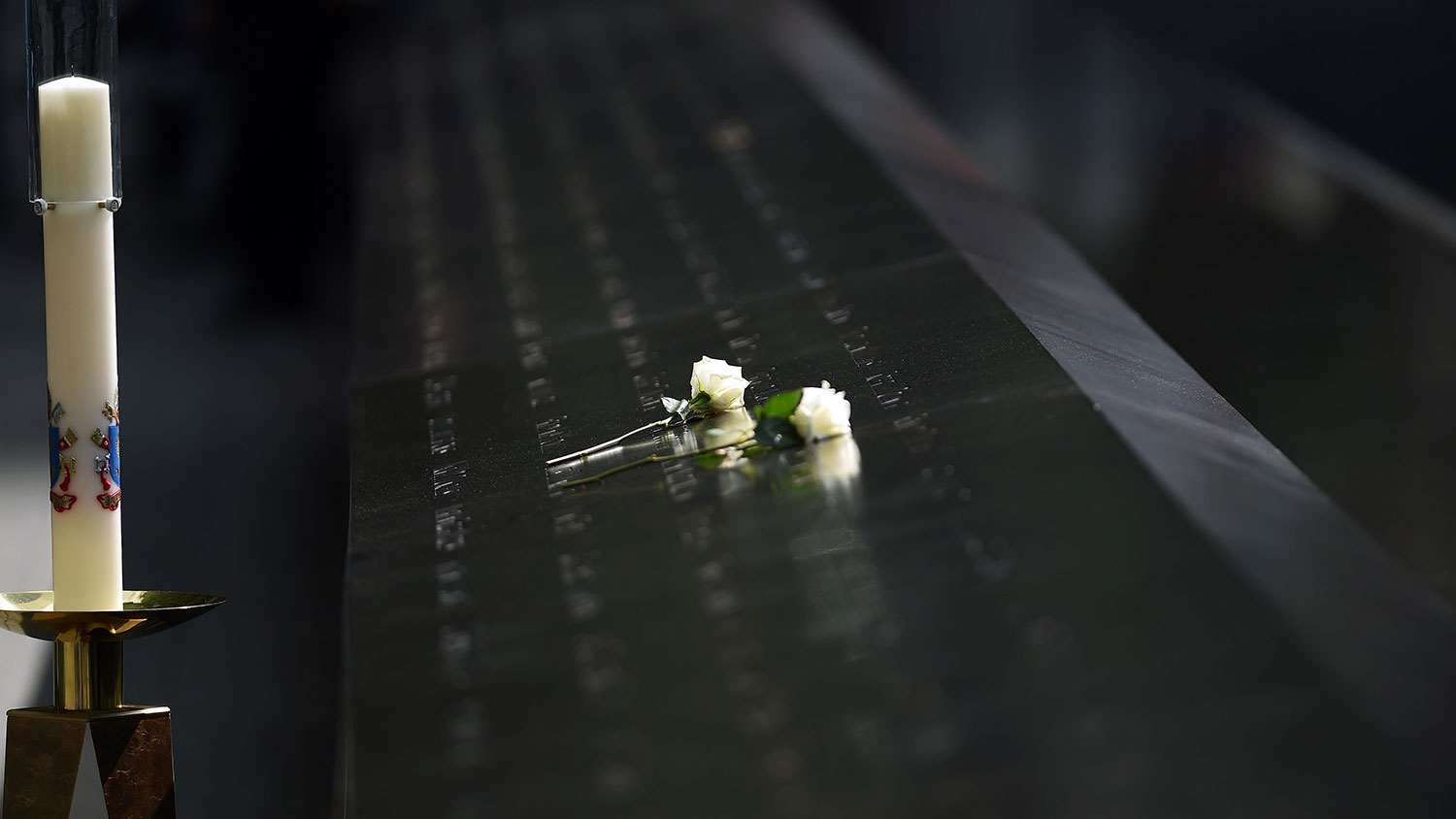 A white rose placed by Pope Francis is seen at the 9/11 memorial in New York on Sept. 25, 2015.
