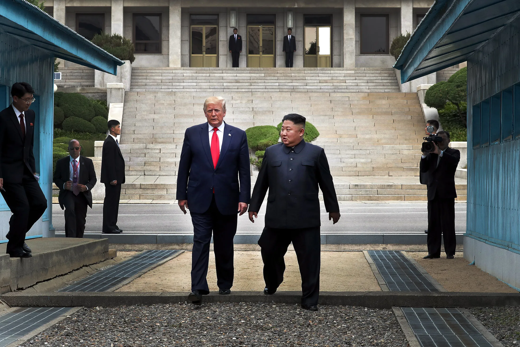 Kim Jong Un and Donald Trump inside the demilitarized zone&nbsp;on June 30, 2019.