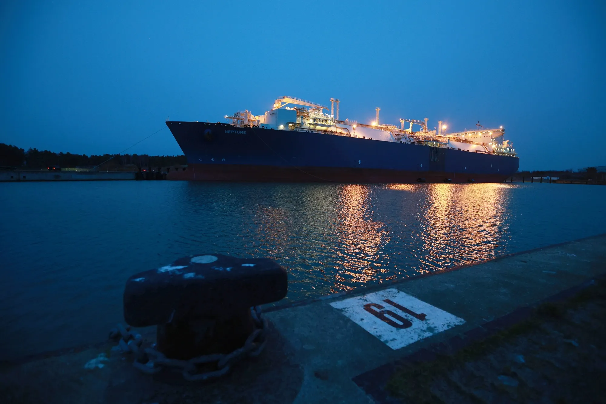 The Neptune LNG floating storage regasification unit, operated by TotalEnergies SE, at the terminal in Lubmin, Germany.