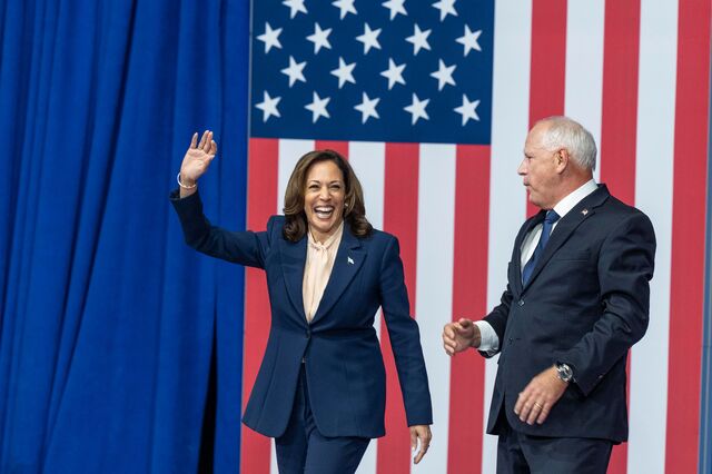 Harris at a rally in Philadelphia to introduce her running mate, Tim Walz.