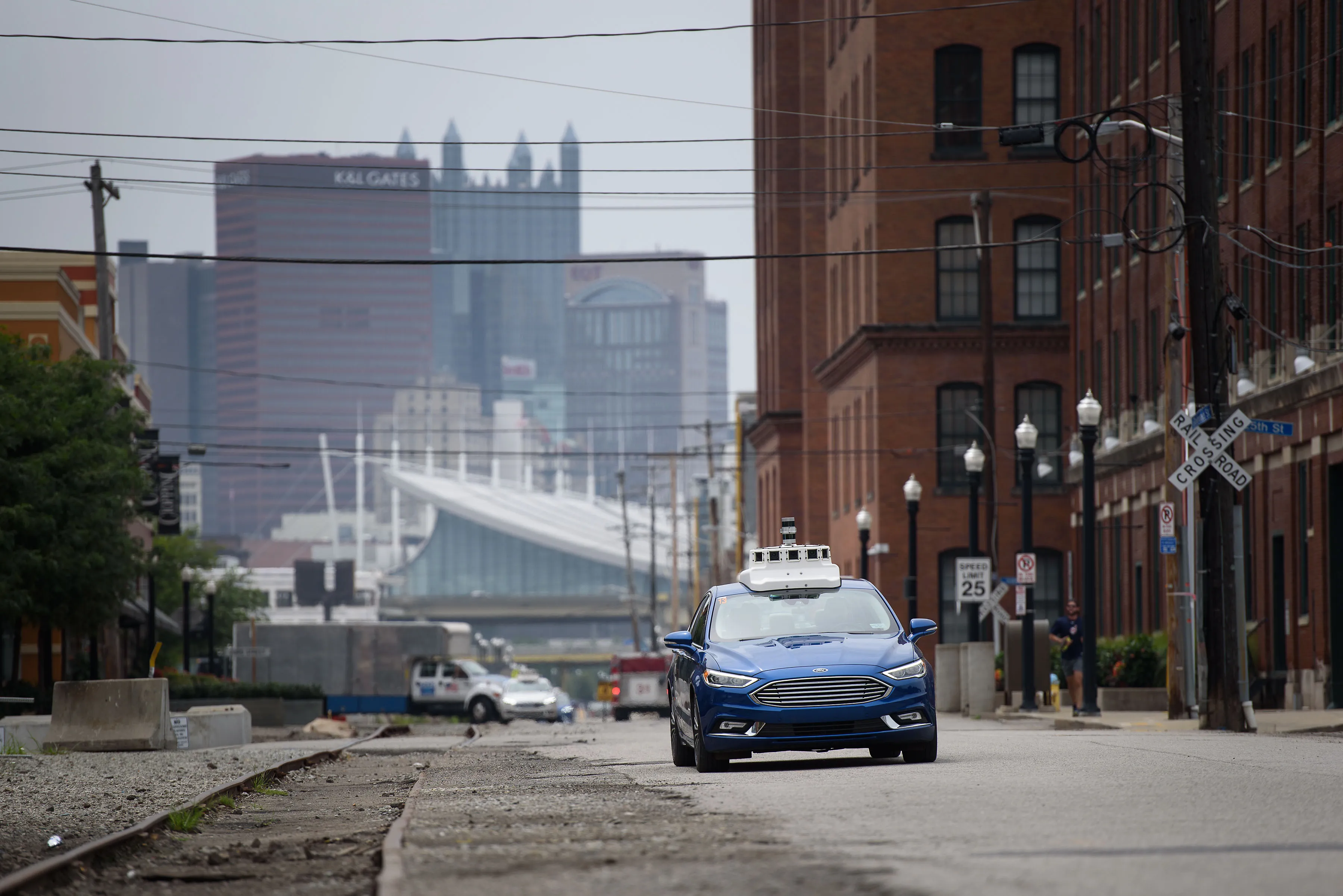 One of Argo AI’s autonomous Ford Fusions in Pittsburgh. Ford bought a majority stake last year.