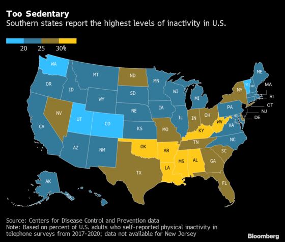 A Quarter of U.S. Adults Are Too Sedentary, CDC Map Shows