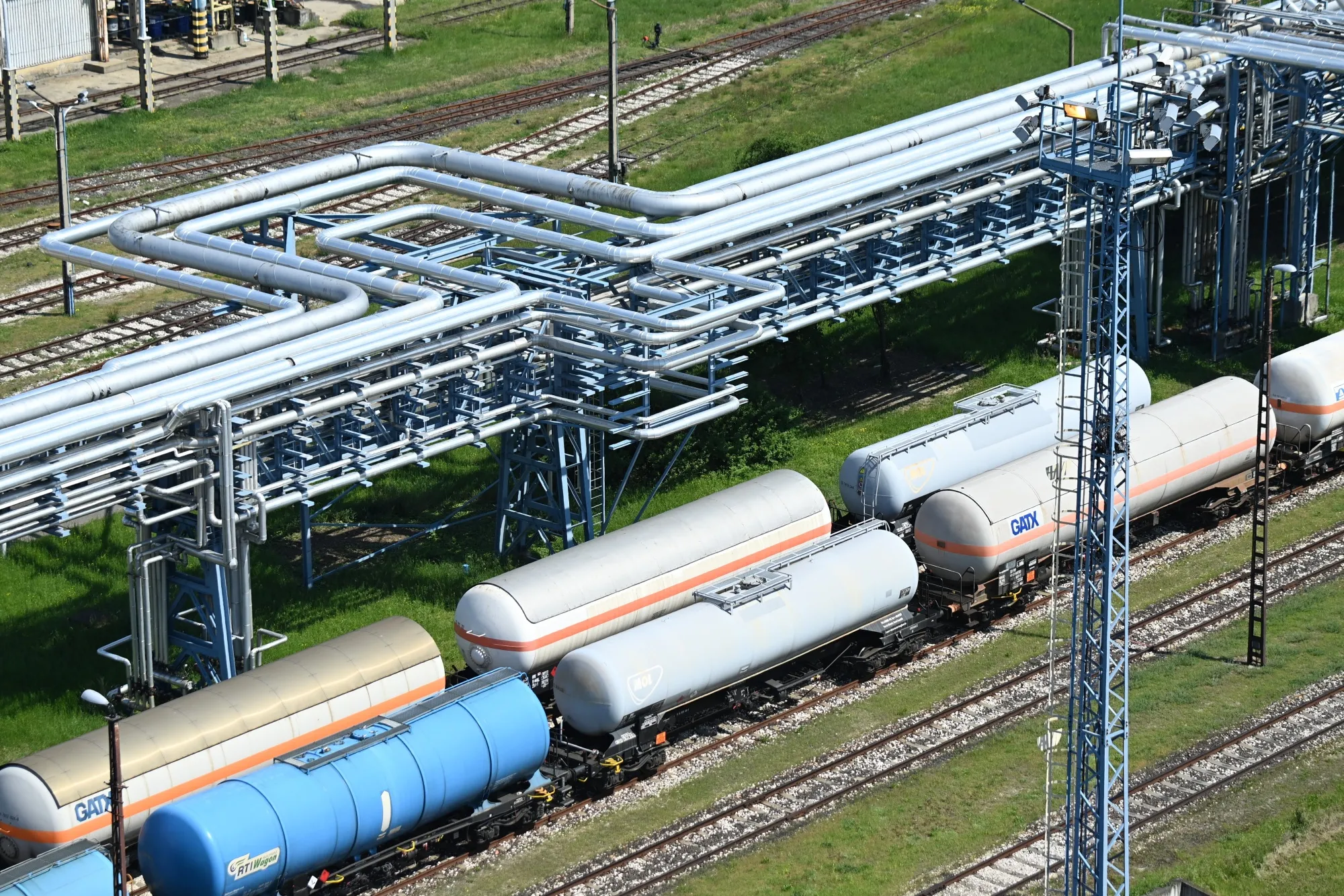 Gasoline railway containers at along the Druzhba pipeline in Hungary.