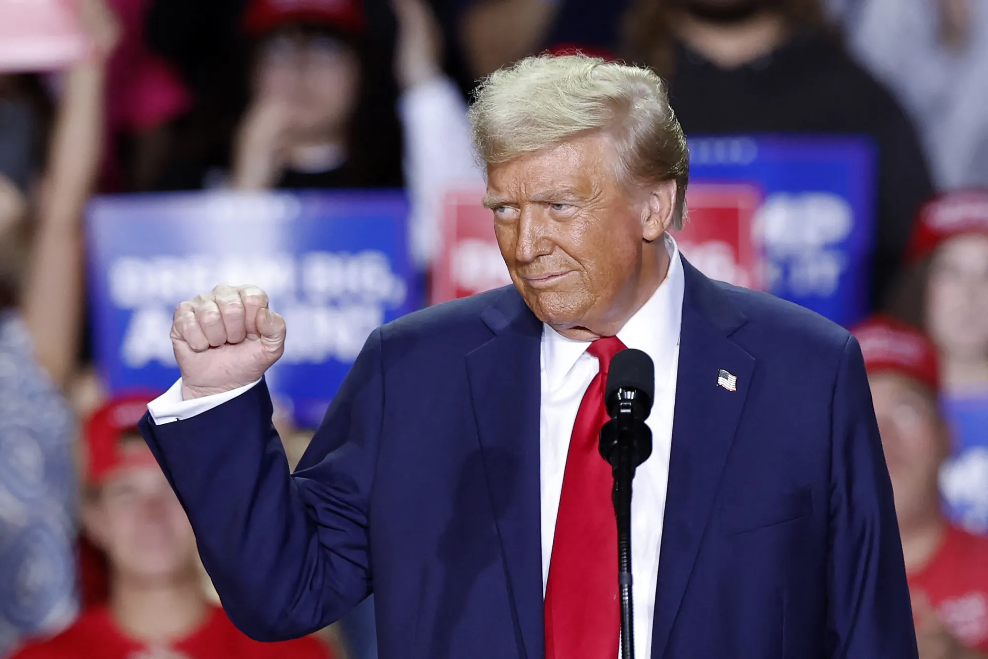 Donald Trump gestures during a campaign rally in Grand Rapids, Michigan, on Nov. 5.