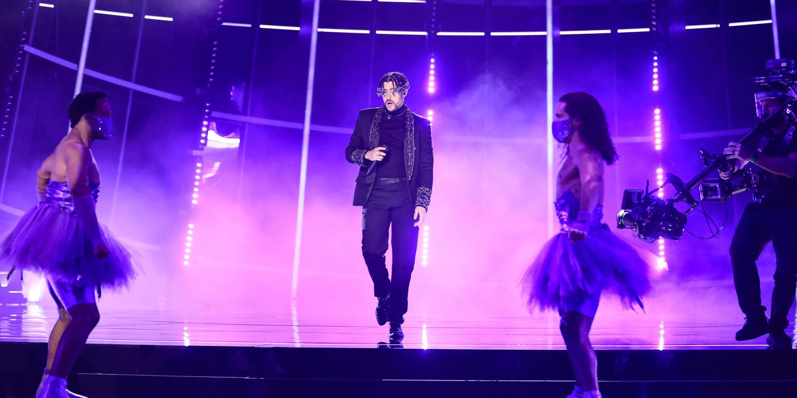 Bad Bunny performs at the 2020 Billboard Music Awards.