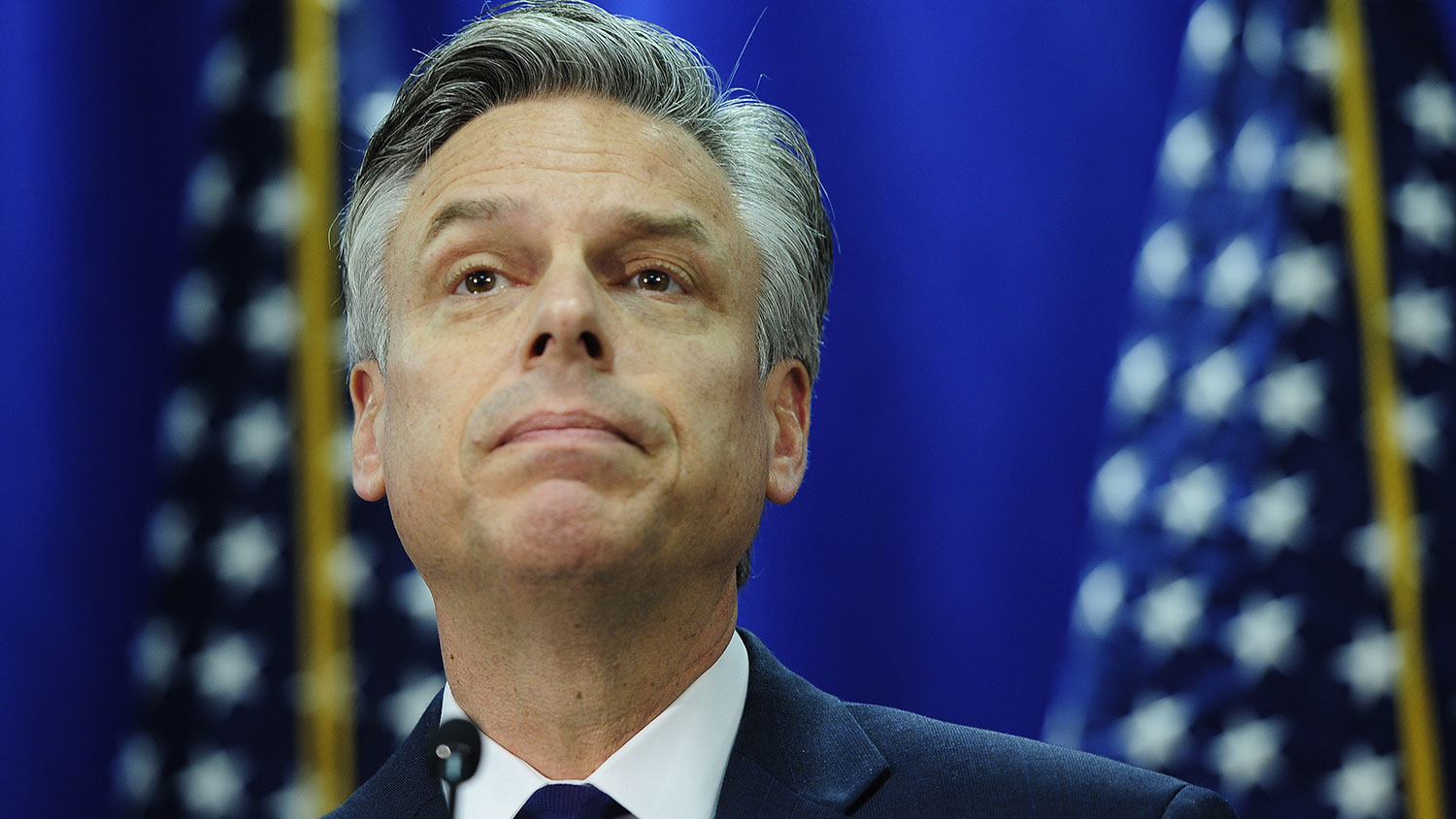 Republican presidential candidate Jon Huntsman announces he is dropping out in Myrtle Beach, South Carolina, on Jan. 16, 2012.
