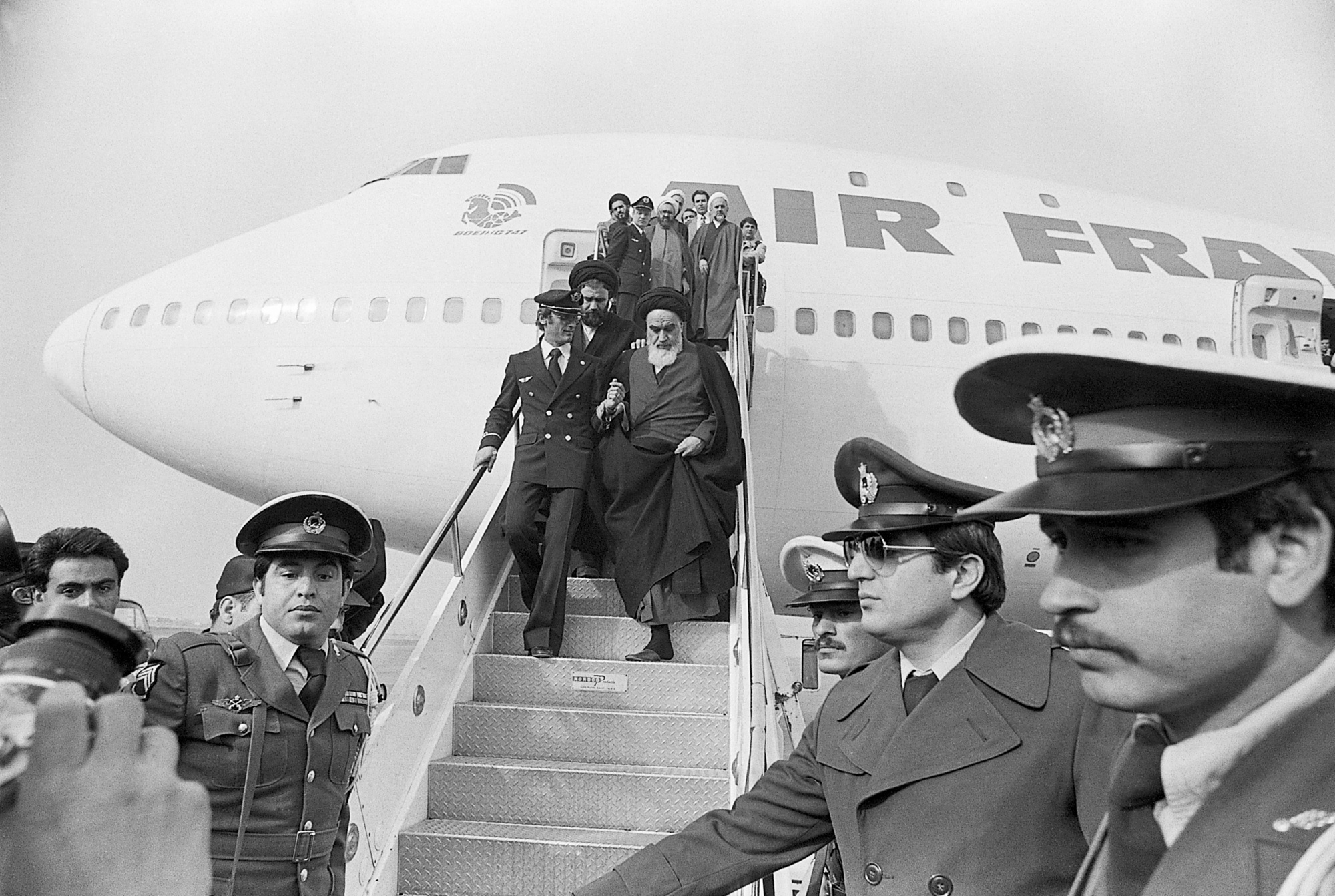 Ayatollah Ruhollah Khomeini returns to Iran in 1979. Source: Bettmann/Bettmann