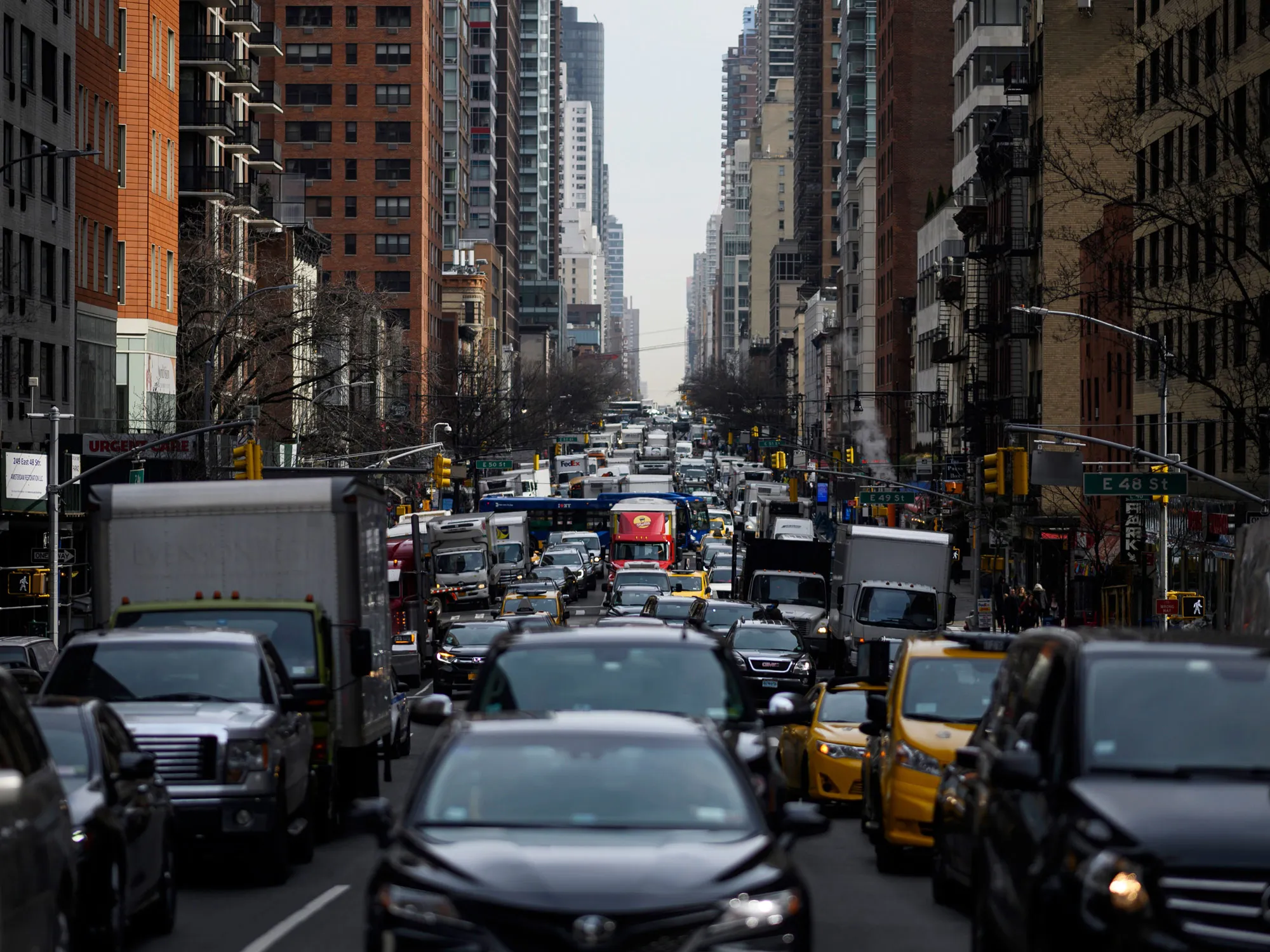 Traffic moves on 2nd Avenue in New York.