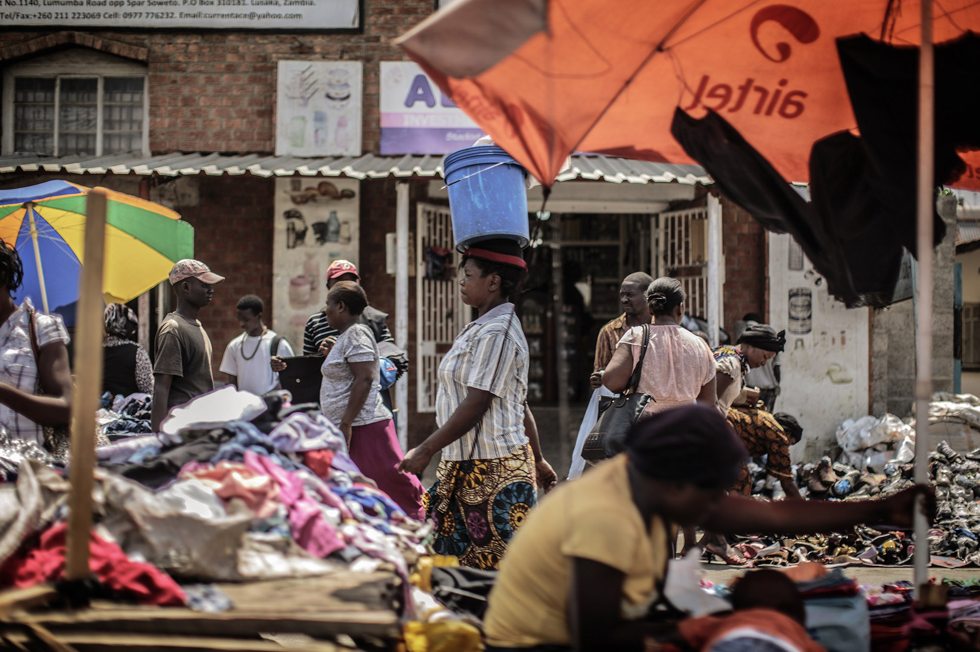 People shop at an open air market&nbsp;in Lusaka.
