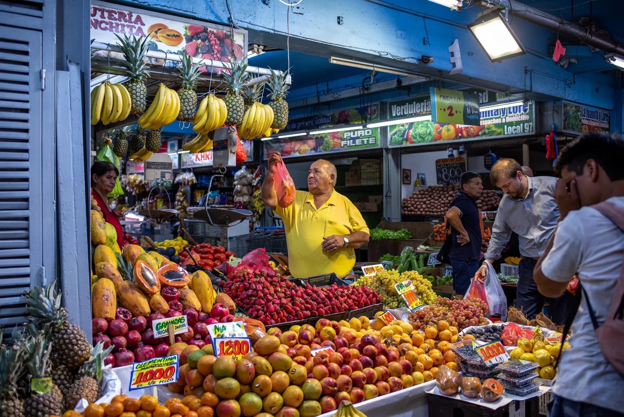 Shoppers at La Vega Central fruit and vegetable market in Santiago.