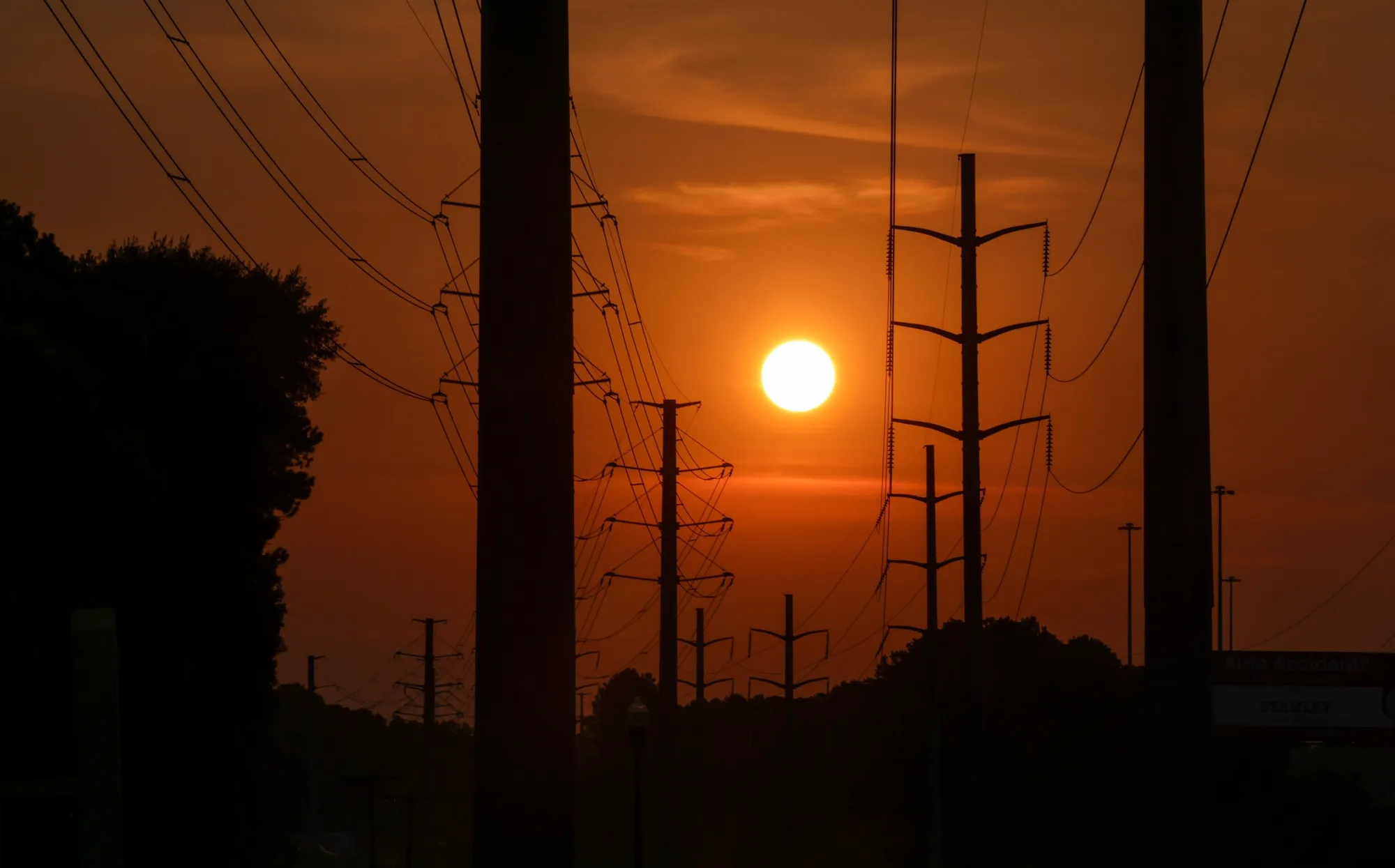 Power transmission lines during high temperatures in Columbia, South Carolina.