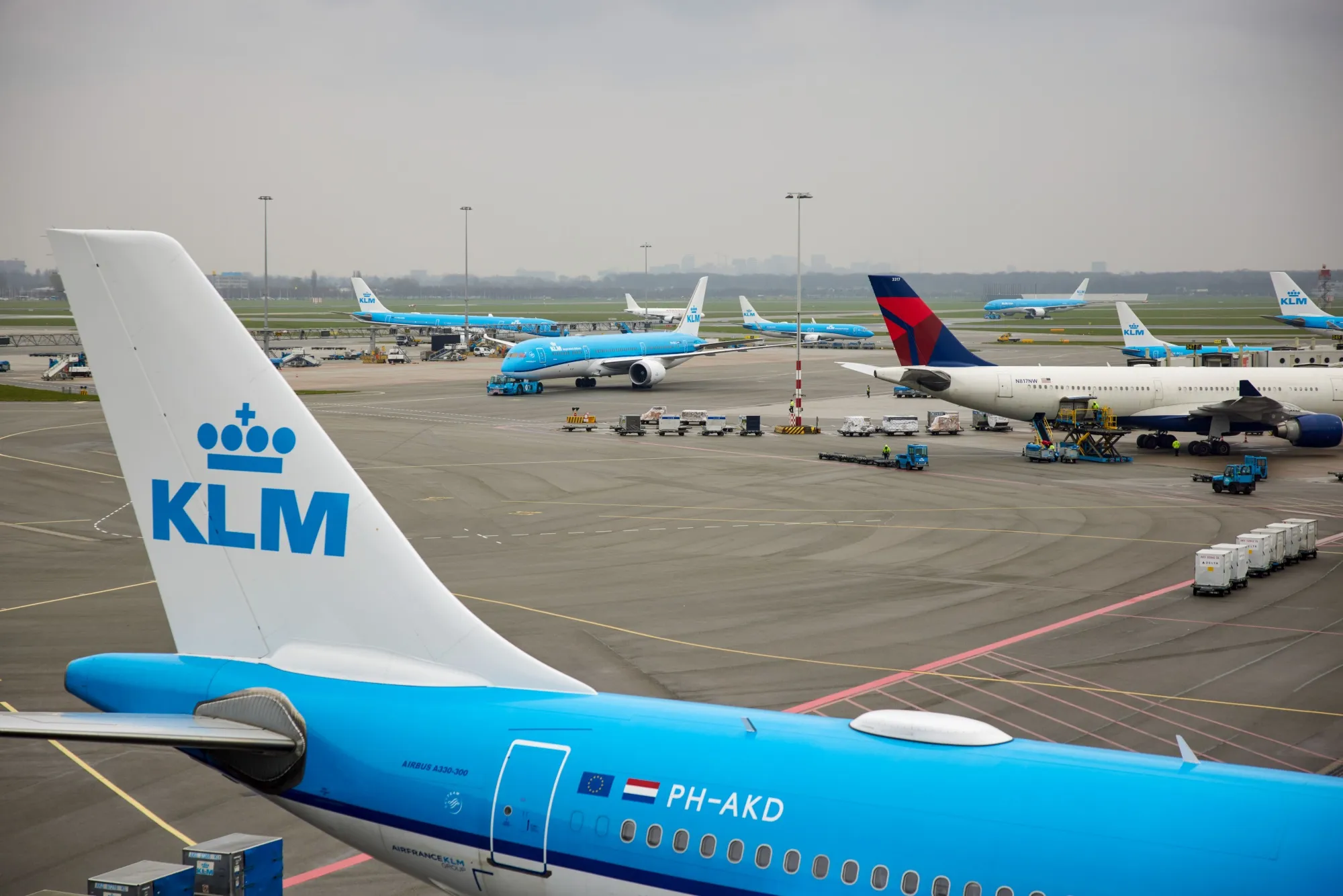 Passenger aircraft at Schiphol Airport in Amsterdam.&nbsp;
