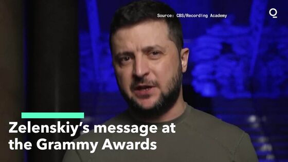 Ukraine’s Zelenskiy Makes Surprise Taped Appearance at Grammys