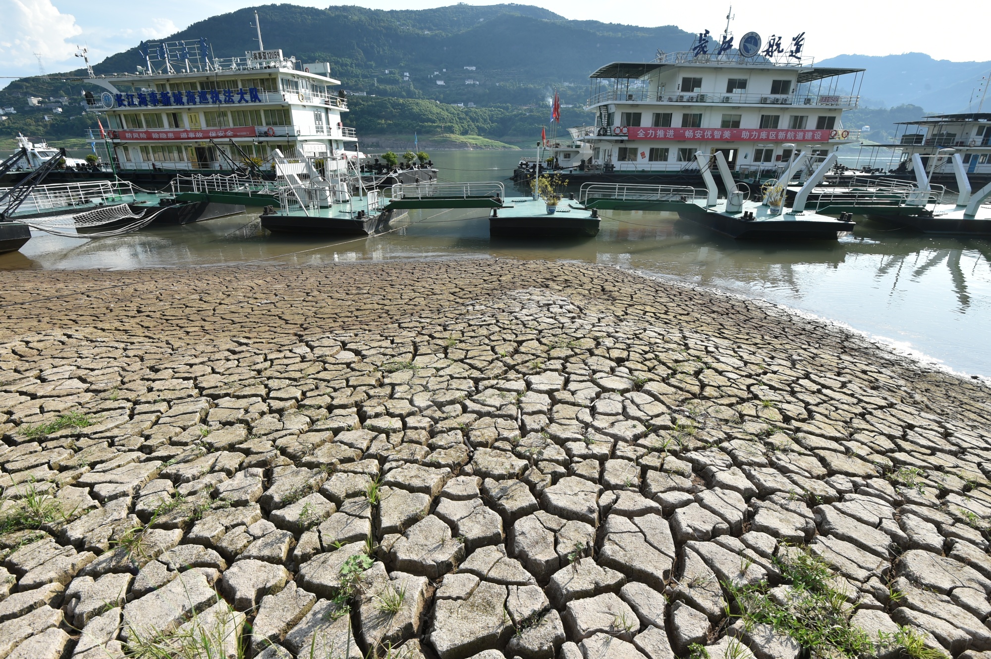 Dry river bed of Yangtze River, in the neighboring Chongqing municipality on Aug. 16.
