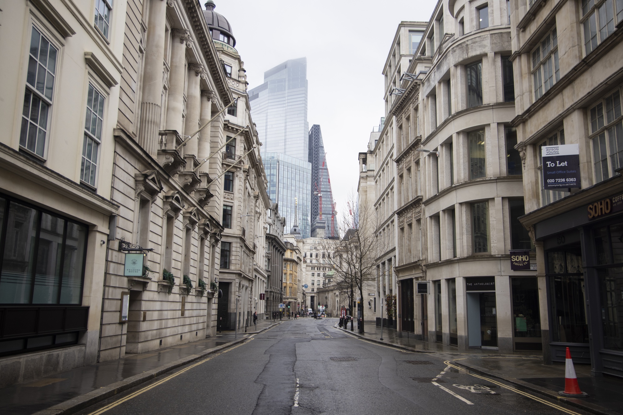 A quiet Gresham Street in the City of London.