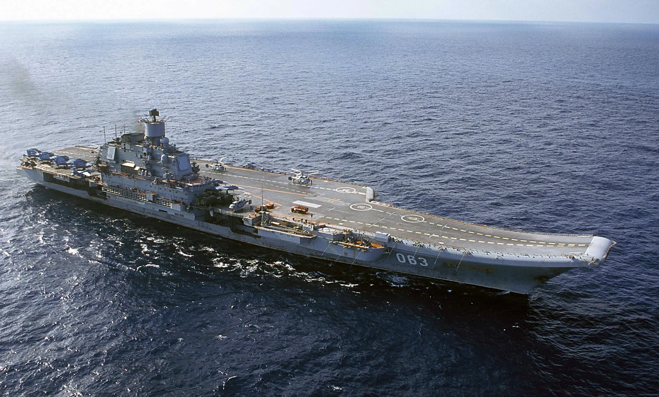 The Admiral Kuznetsov carrier seen in the Barents Sea, Russia in 2014.
