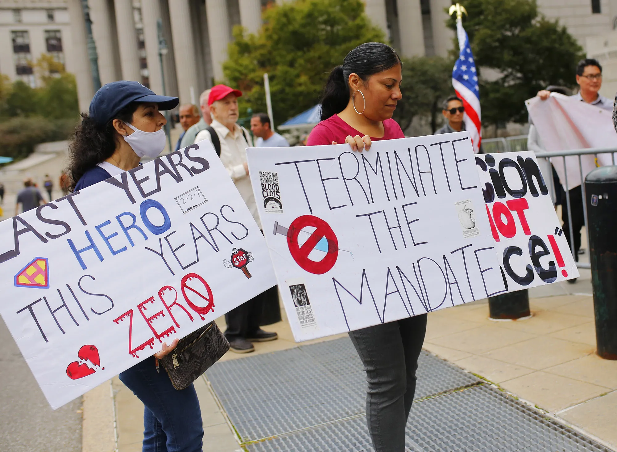 Demonstrators rally in support of teachers fighting enforcement of the vaccine mandate for public school employees in New York, in Oct. 2021.