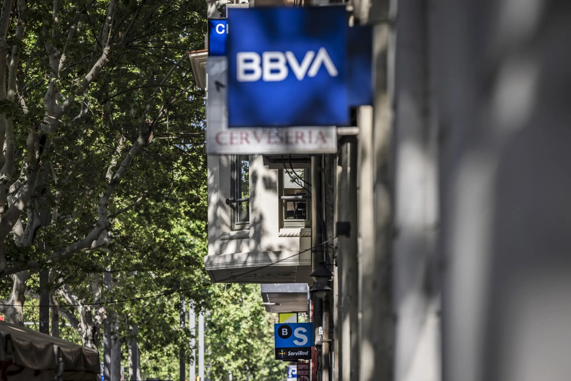 BBVA and Banco Sabadell bank branches in Barcelona.