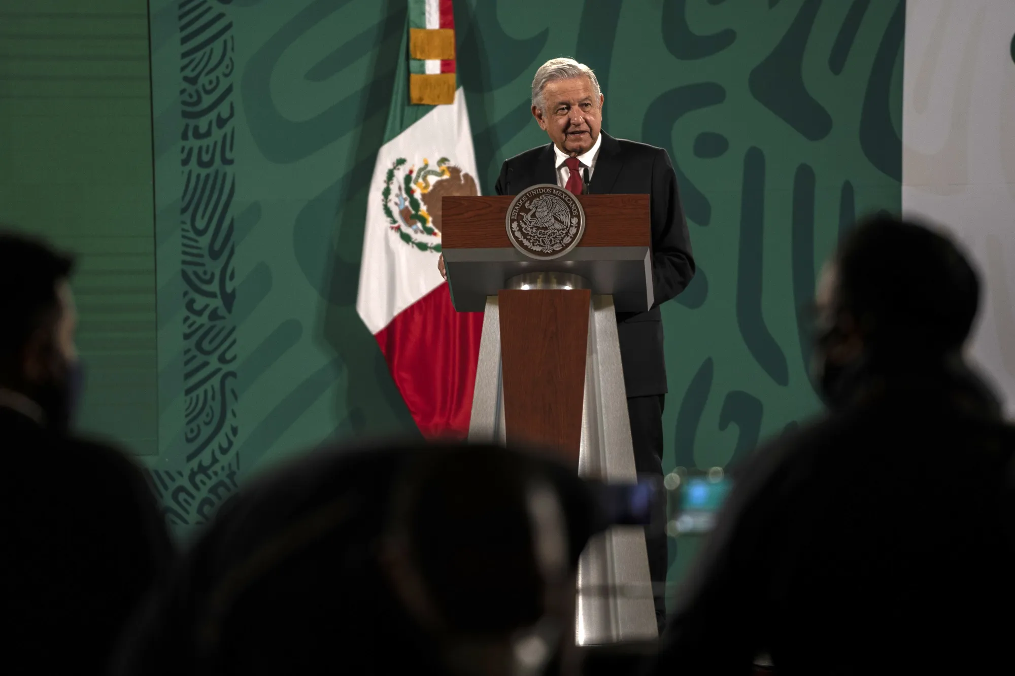 Andres Manuel Lopez Obrador, Mexico’s president, speaks during a news conference in Mexico City, Mexico, on Tuesday, Aug. 10, 2021. 