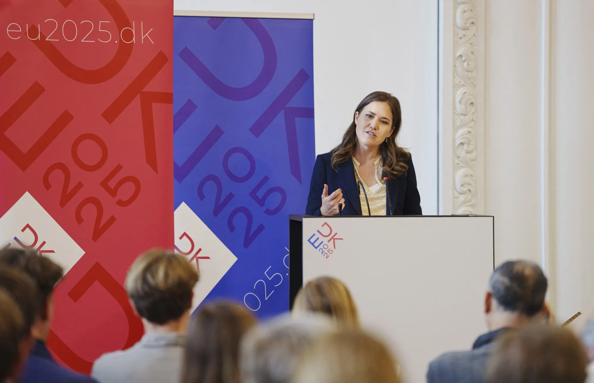 Minister for European Affairs Marie Bjerre during a news conference in Copenhagen, on June 19.