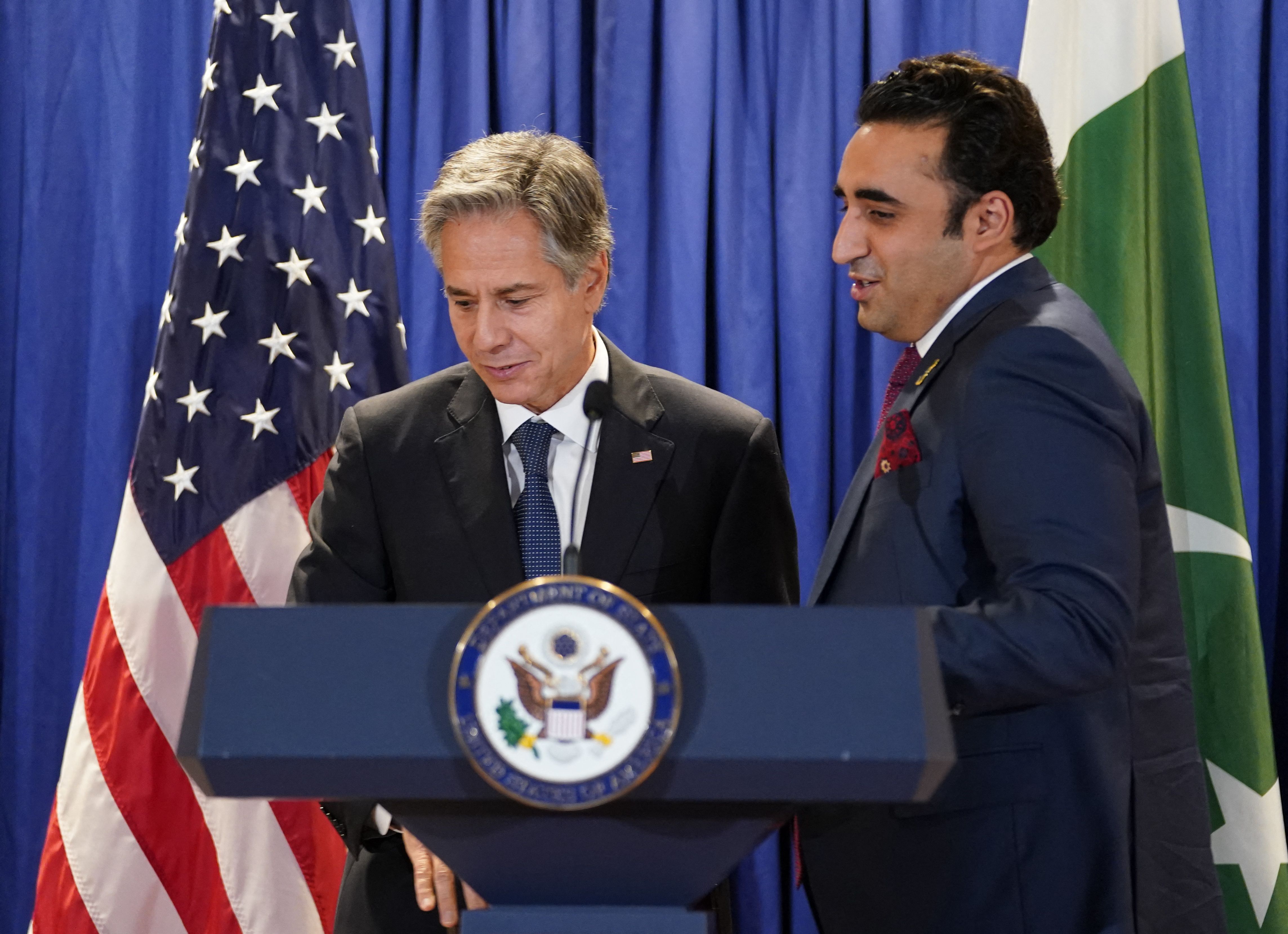 Antony Blinken, left, with Bilawal Bhutto-Zardari in Washington, D.C., on Sept. 26.