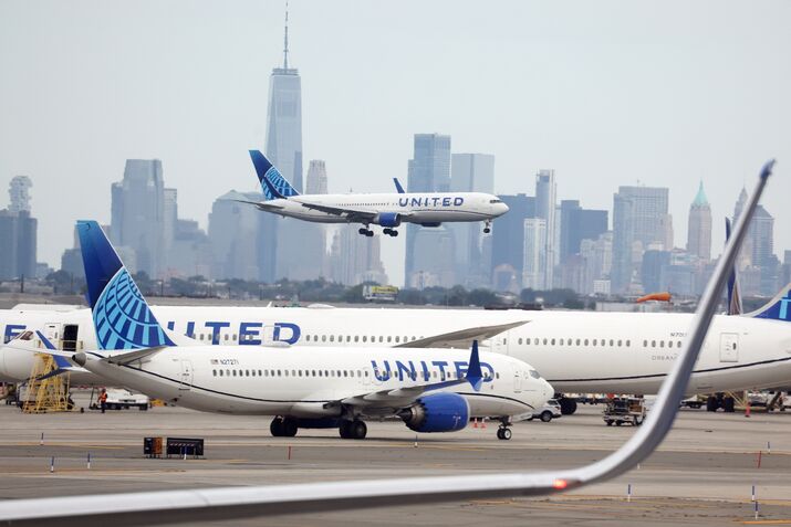 United Airlines passenger jets at Newark Liberty International Airport.