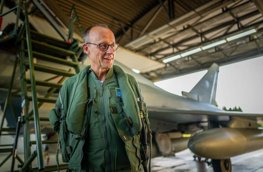 Friedrich Merz in front of a Bundeswehr Eurofighter&nbsp;in 2024.