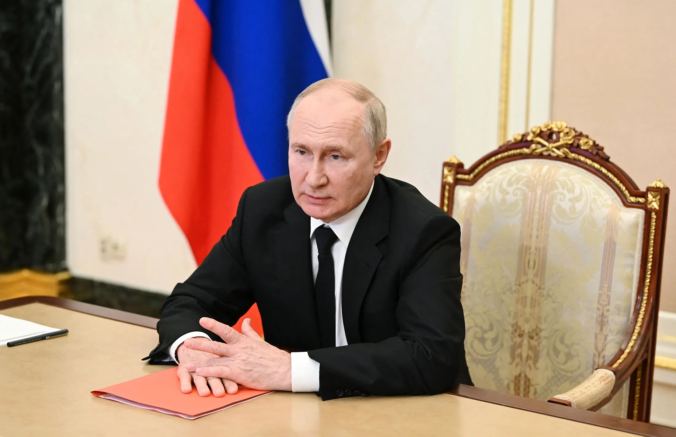 Vladimir Putin chairs a Security Council meeting via a video conference at the Kremlin in Moscow on Aug.&nbsp;4.