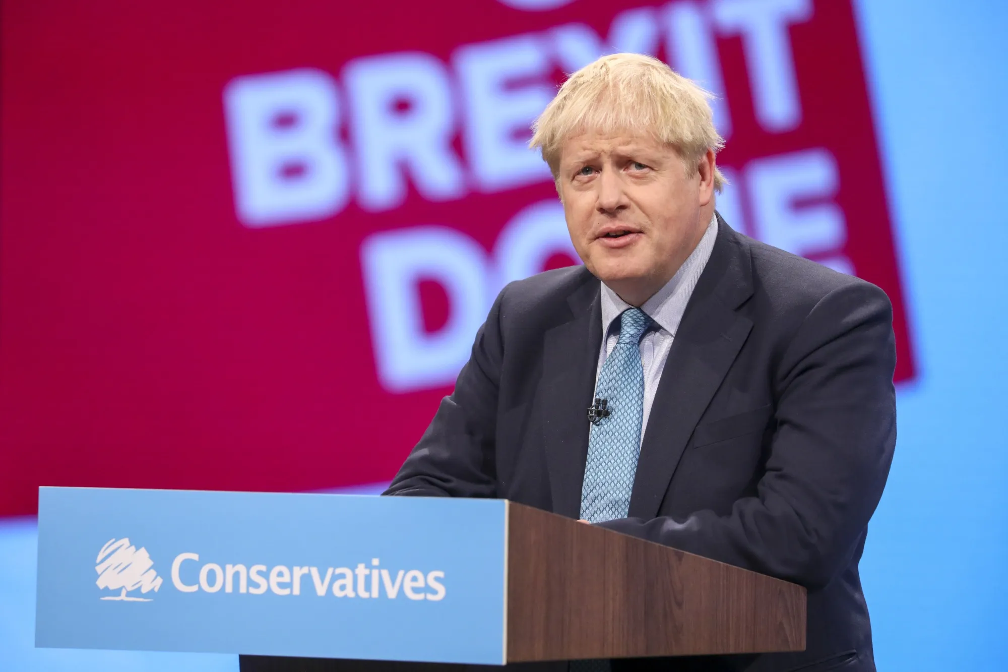 Boris Johnson speaks at the annual Conservative Party conference in Manchester, U.K., on&nbsp;Oct. 2.&nbsp;