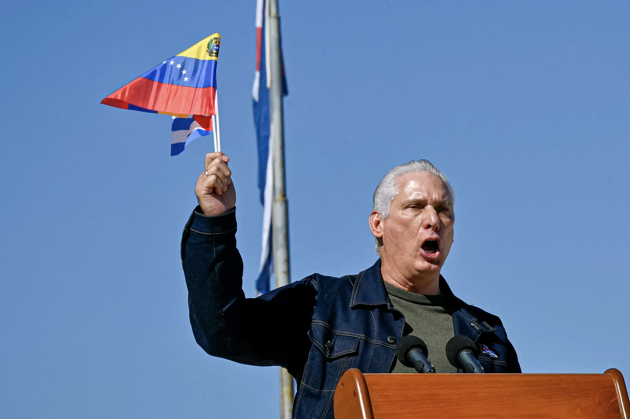 Cuban President Miguel Díaz-Canel speaks during a rally outside the US embassy in Havana on Jan. 3.