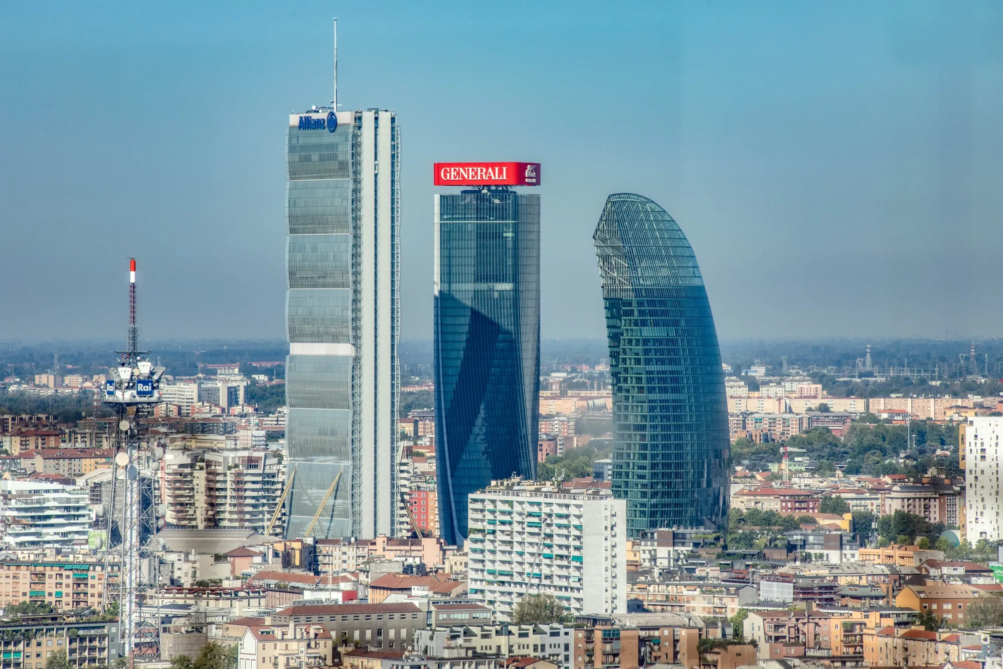 The Allianz, Generali and Libeskind, left to right, skyscrapers seen from the UniCredit SpA headquarters in Milan.