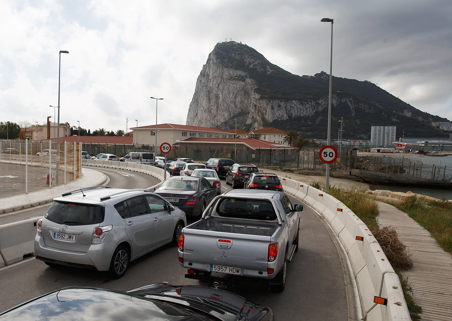 Cars line up to cross into Gibraltar