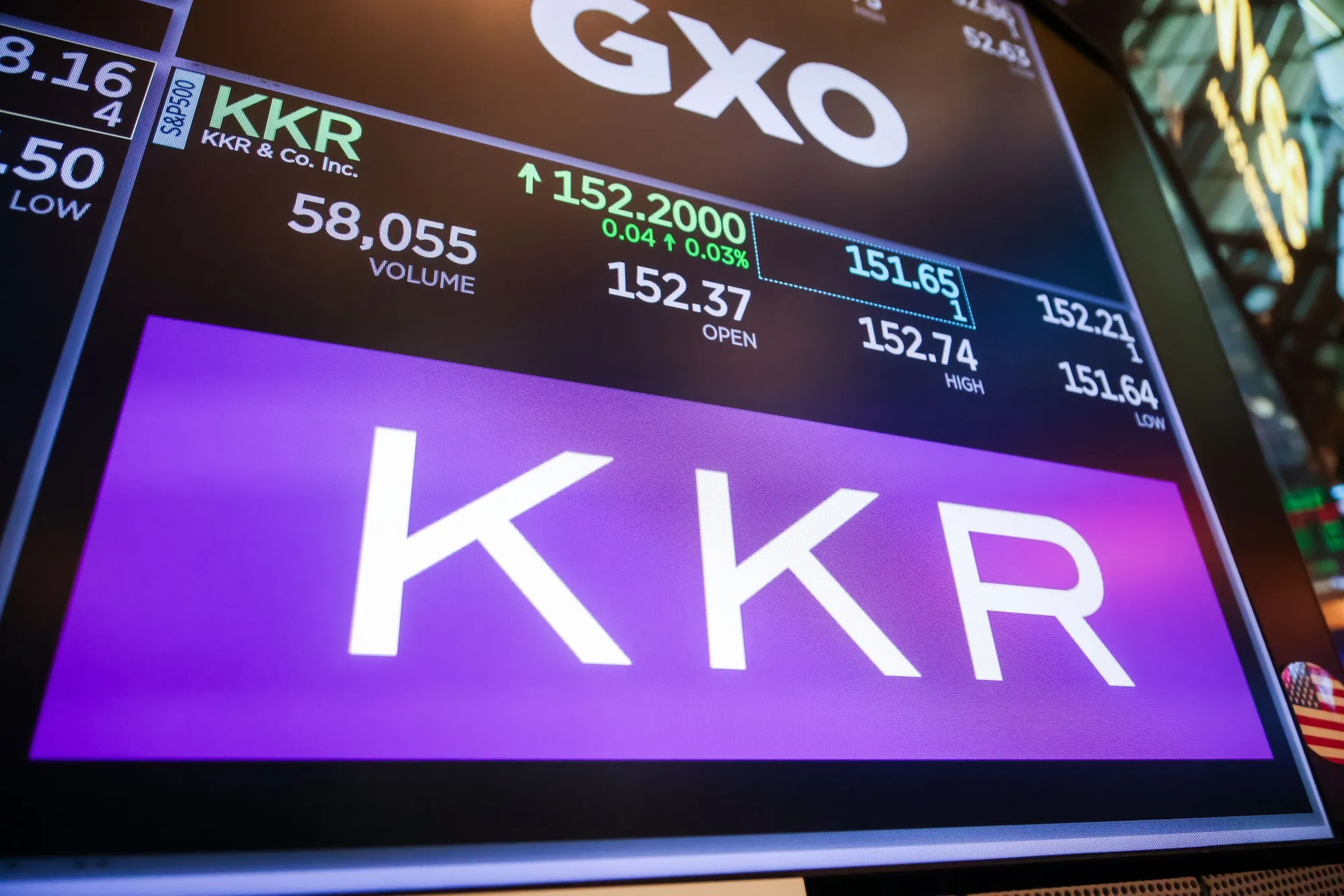 KKR & Co. Inc. signage on the floor of the New York Stock Exchange.