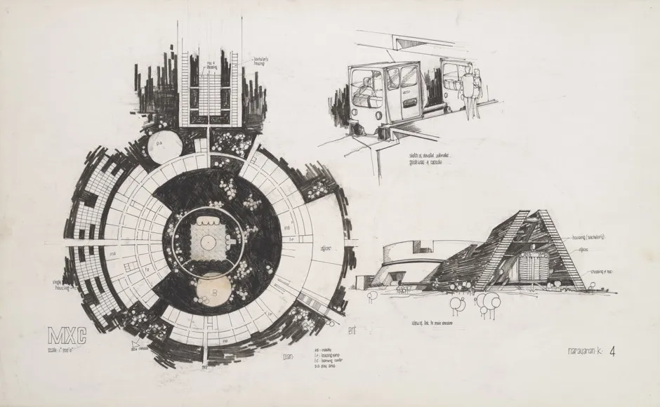 A plan and drawings of the Minnesota Experimental City. 