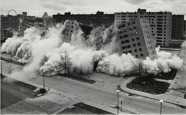 The Pruitt-Igoe projects being razed in 1972.