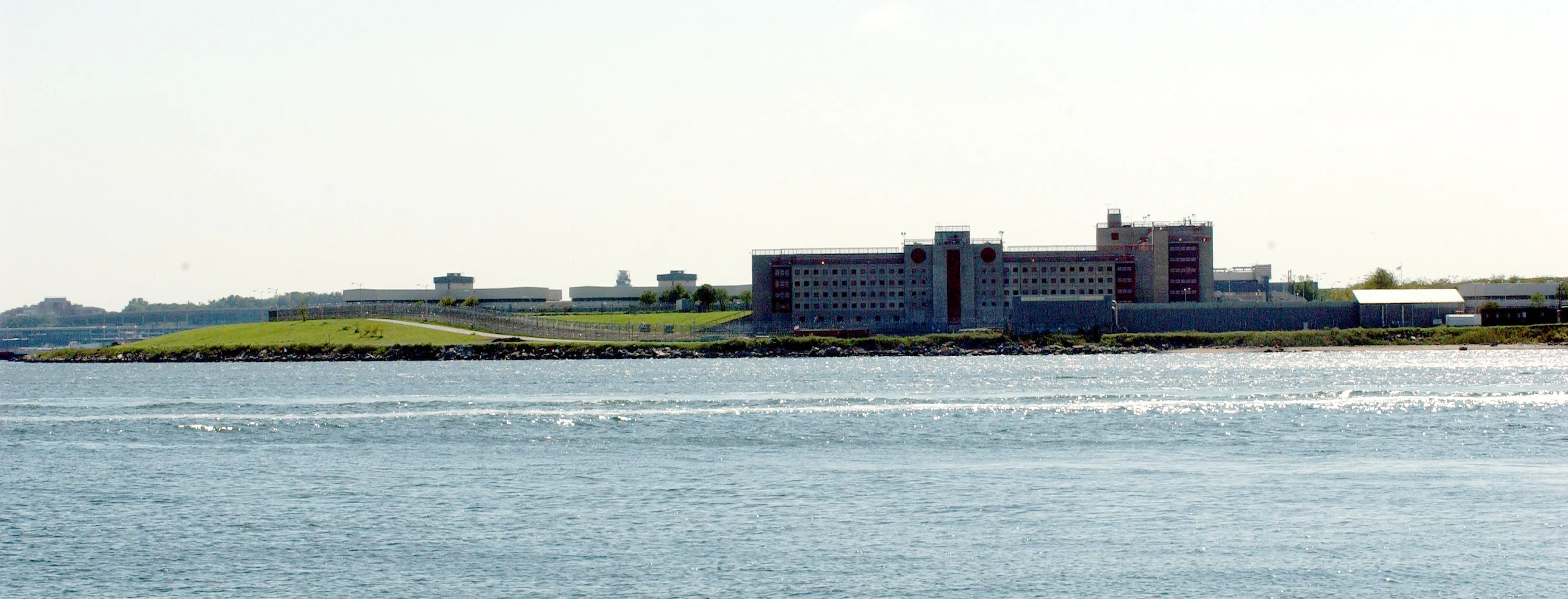 The Rikers Island jail&nbsp;as viewed from the Bronx in 2002.