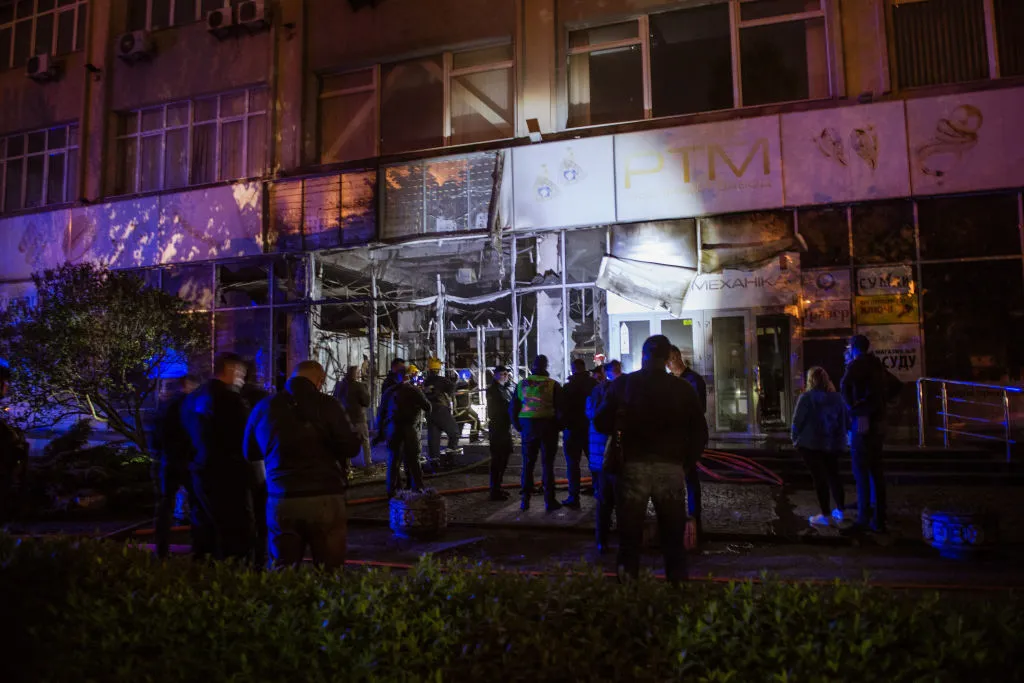 A view of the explosion site in Kyiv, Ukraine on May 5.